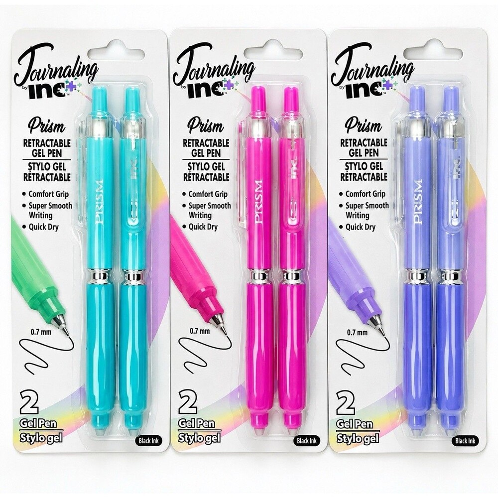 Journaling by INC Prism Retractable Gel Pens 0.7mm Black Ink 3 Packs of 2 NEW